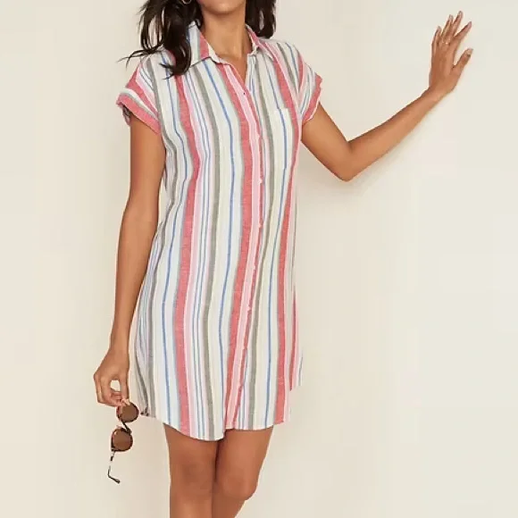 chinese dress ladies Ora Linen Blend Shirt Dress-Navy main image 1